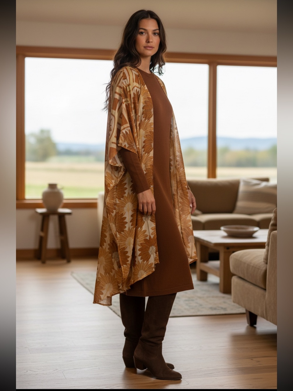 Dress Forum Cream and Tan Floral Kimono Cardigan